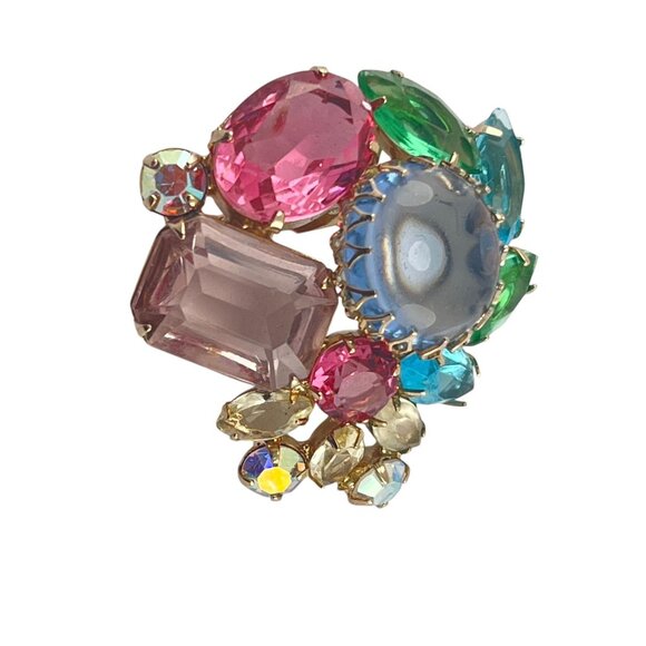 Julianna Fruit Salad Rhinestone Brooch With Gold Tone Setting - Picture 2 of 7